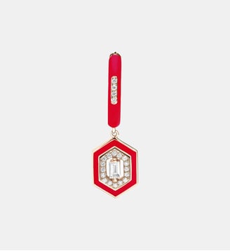 Single Créole Marbella Art Deco Email Rouge - Djula - Or rose