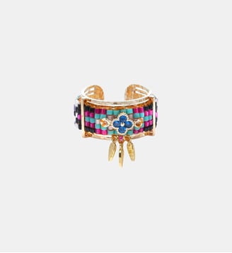Bague réglable perles tissées et pampilles KYLIM - Hipanema - Noir