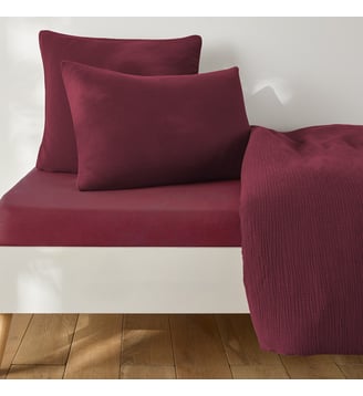 Drap-housse enfant uni, en coton lavé, bonnet 30 cm - La Redoute Interieurs - Bordeaux