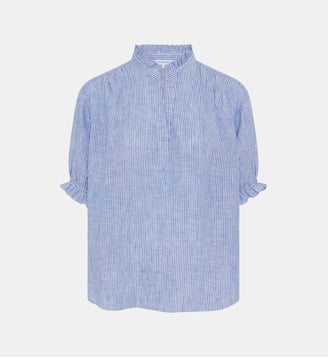 Blouse rayée à volants en lin - CEZIA - Gerard Darel - Nuage