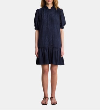 Robe droite à volants imprimé jacquard - ANJA - Pablo - Marine