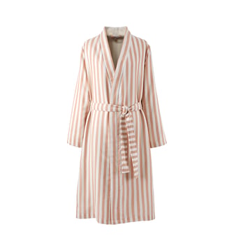 Peignoir long en satin de coton - Desforges - Beige et rose