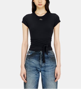 Haut côtelé avec lacets enveloppants - Diesel - Noir