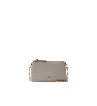 Petit sac à bandoulière mini double bag en cuir - Pinko - Noyer et or antique