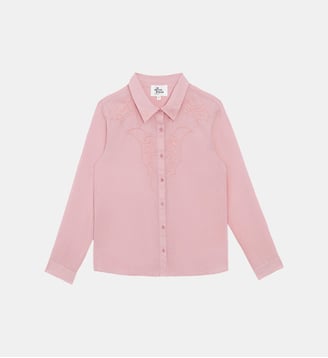Chemisier manches longues col chemise uni CHAWIE - La Petite Etoile - Vieux rose