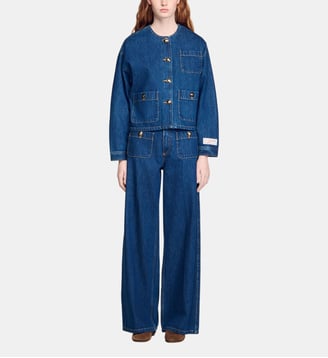 Blouson denim à boutons fantaisie - Sandro - Bleu brut