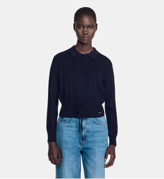 Cardigan en maille pointelle - Sandro - Marine