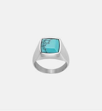 Chevalière Aristide en Acier 316L avec turquoise bleu turquoise - Phebus - Acier
