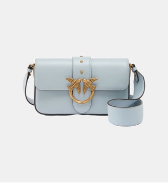 Sac à épaule souple mini love bag en cuir - Pinko - Bleu ciel