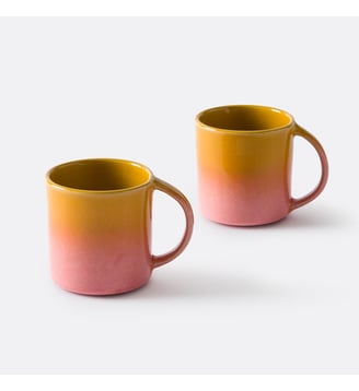 Lot de 2 mugs en grès émail réactif - La Redoute Interieurs - Jaune et rose