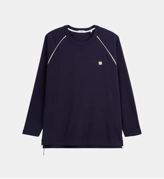T-shirt manches longues col rond coton gaufré - Serge Blanco - Bleu