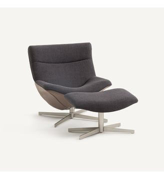 Fauteuil relax pivotant et son repose-pieds Wesley - AM.PM - Gris et moka