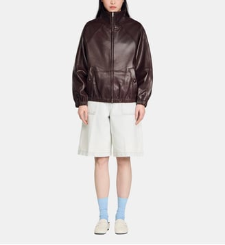 Blouson oversize en cuir zippé Sandro