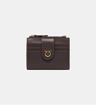 Petit portefeuille en cuir lisse à logo - Pinko - Marron foncé