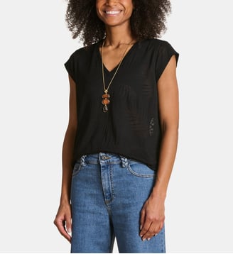 T-shirt en coton mélangé manches courtes - La Fée Maraboutée - Noir