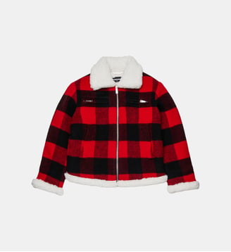 Veste en flanelle et shearling à carreaux - Dsquared2 - Rouge