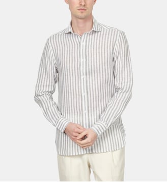 Chemise en lin kaki à rayures bâtons coupe droite - Atelier Privé - Kaki