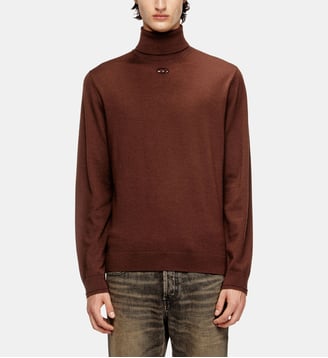 Pull à col roulé en laine avec logo ajouré - Diesel - Marron