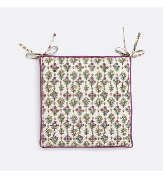 Galette de chaise en coton imprimé block-print - La Redoute Interieurs - Écru