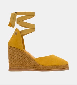 Espadrilles compensées en cuir suédé CAMILA - Castaner - Moutarde