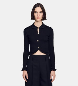 T-shirt à smocks et boutons bijoux - Sandro - Noir