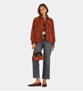 Veste En Cuir Suede Brune - Maison 123 - Brique