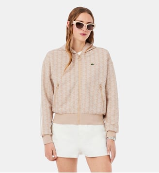 Sweatshirt à capuche jacquard monogramme - Lacoste - Beige blanc