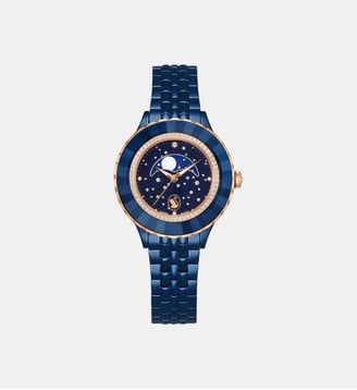 Montre Octea moon, Fabriqué en Suisse, Bracelet en métal, Finition bleue - Swarovski - Blue et rose gold tone pvd