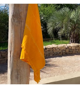 Fouta éponge en coton, TOUT SIMPLEMENT PLAGE - Blanc Cerise - Jaune