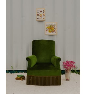 Fauteuil crapaud en velours vert Ernest N°986- Produit chiné - Debongout - Vert