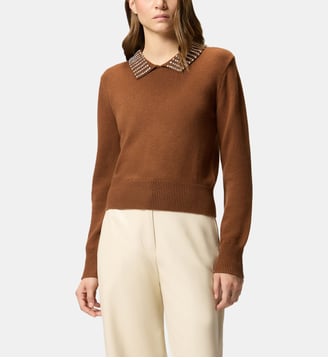 Pull avec col et strass - Pinko - Marron brun