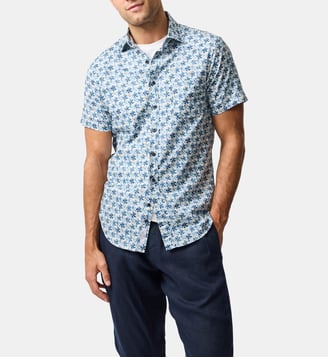Chemise slim florale en coton manches courtes Harvey Road - Rodd & Gunn - Cornflower