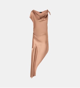 Robe de cérémonie mi-longue asymétrique en satin - Pinko - Marron