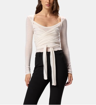 T-shirt effet noué en laine mélangée - Pinko - Blanc