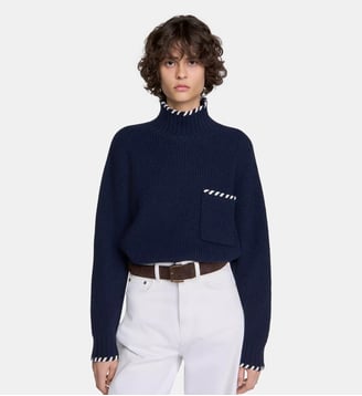 Pull en laine à détails tressés - Sandro - Marine
