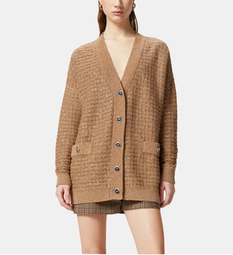 Cardigan en natté métallisé à paillettes - Pinko - Beige