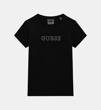 T-shirt droit signature strass - Guess - Noir