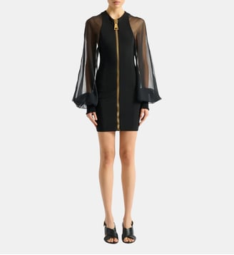 Robe courte en jersey et mousseline - Balmain - Noir