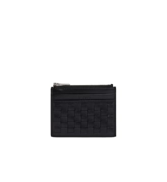 Porte-cartes zippé en cuir tressé - Sandro - Noir