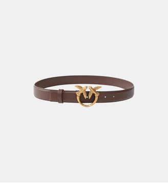 Ceinture love birds en cuir 3cm - Pinko - Marron châtain et or antique