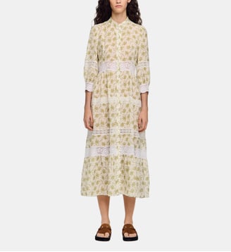 Robe longue à dentelle fleur - Sandro - Kaki