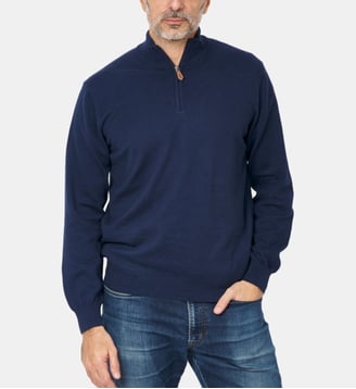 Pull col zippé en coton marine - Atelier Privé - Marine