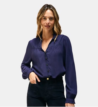 Blouse manches longues col v uni BOWEN La Petite Etoile