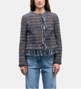 Veste à franges en tweed et lurex - JOYA - Gerard Darel - Indigo