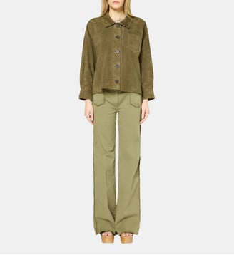 Surchemise en cuir velours - ROSE - Gerard Darel - Vert kaki