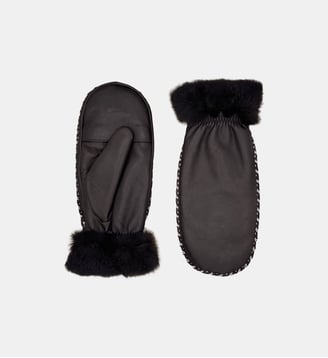 Moufles Marie-Louise Femme en Cuir Fourrées Lapin - Agnelle - Moka