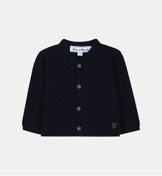 Cardigan -  cachemire col v maille tressée - Tartine Et Chocolat - Marine
