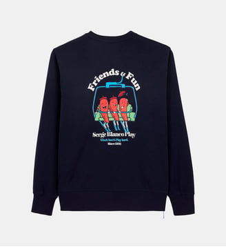 Sweat col rond imprimé Friends & Fun - Serge Blanco - Bleu marine