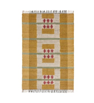 Tapis De Sol  Tissage graphique en coton et jute - Madura - Jaune et rose