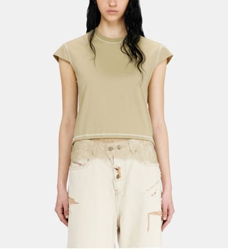 T-shirt en jersey avec ourlet en dentelle - Diesel - Beige